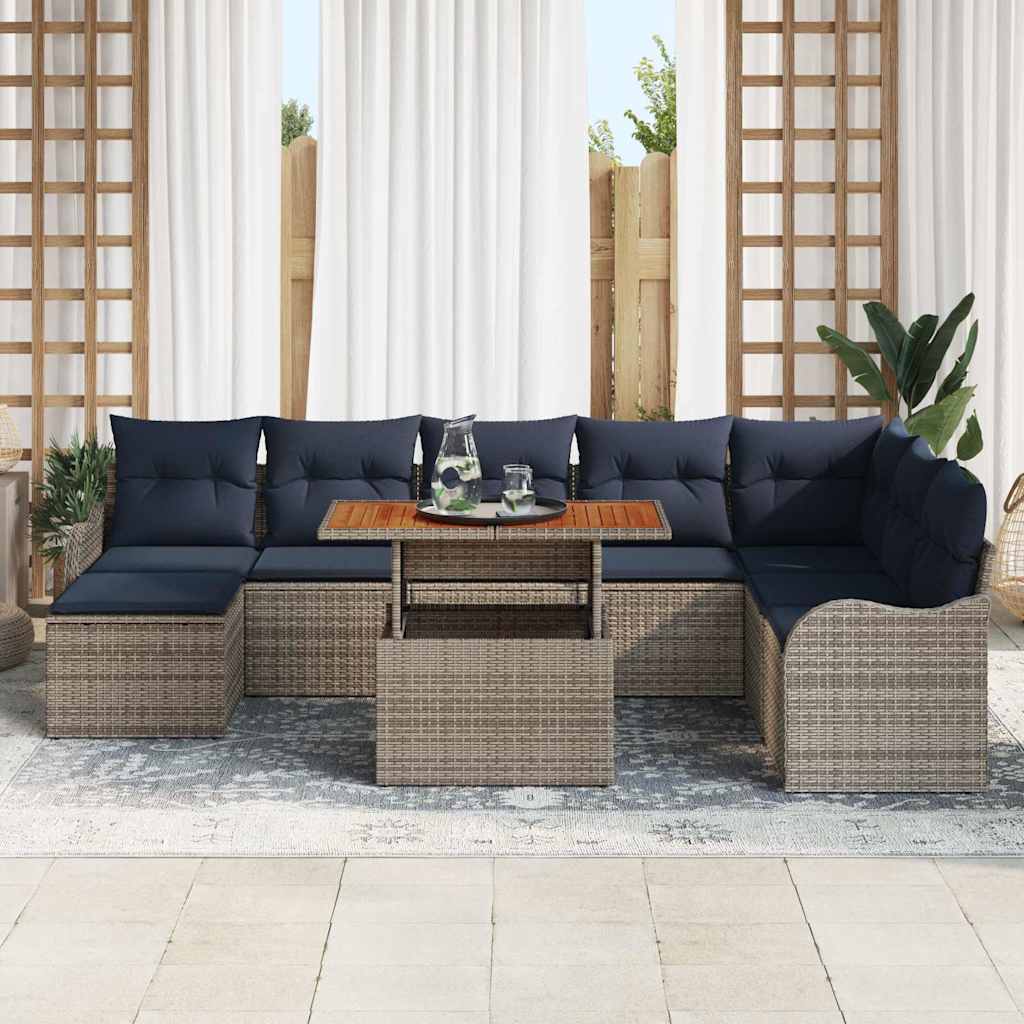vidaXL Tuin Sofa Set 9 st grijs en marineblauw