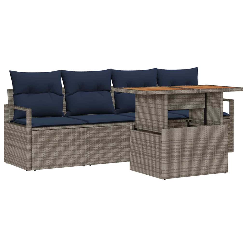 vidaXL Tuin Sofa Set met kussen 5 pcs grijs en marineblauw