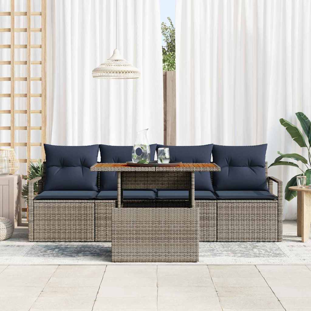 vidaXL Tuin Sofa Set met kussen 5 pcs grijs en marineblauw