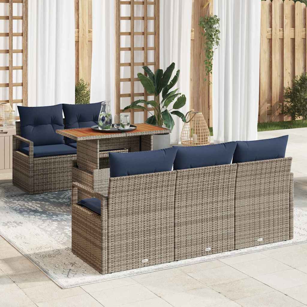 vidaXL Tuin Sofa Set met kussen 6 pcs grijs en marineblauw