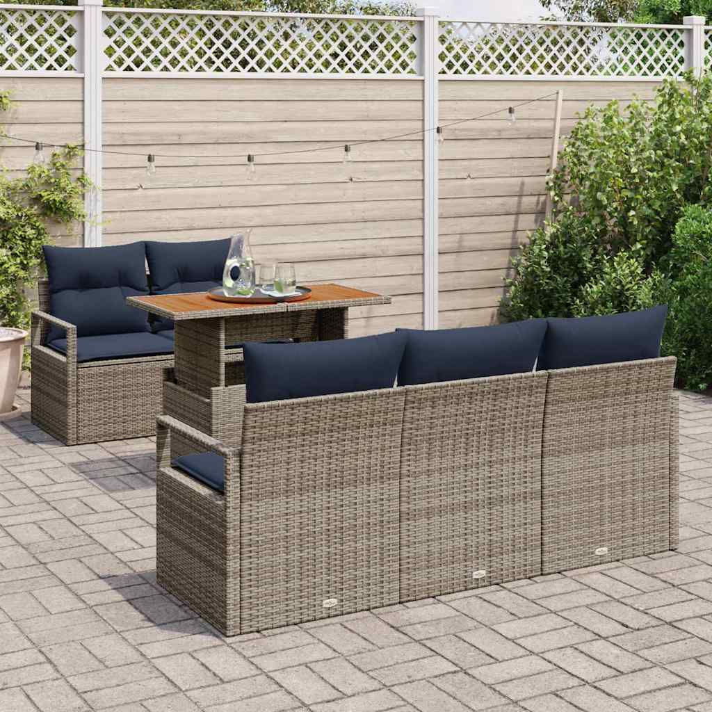 vidaXL Tuin Sofa Set met kussen 6 pcs grijs en marineblauw