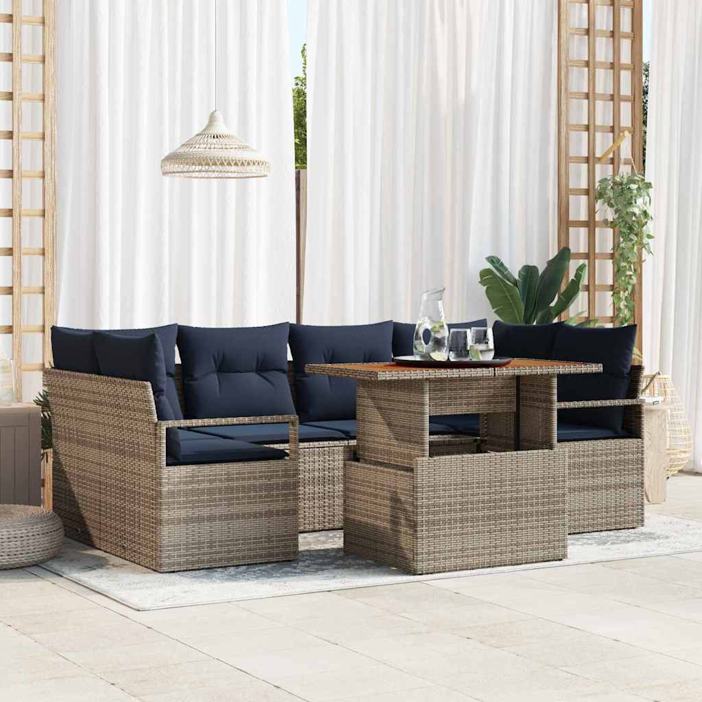 vidaXL Tuin Sofa Set met kussen 7 pcs grijs en marineblauw