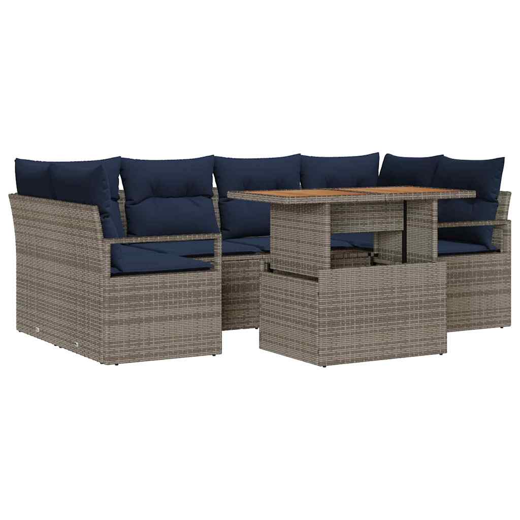 vidaXL Tuin Sofa Set met kussen 7 pcs grijs en marineblauw