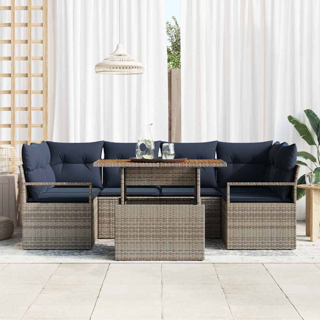 vidaXL Tuin Sofa Set met kussen 7 pcs grijs en marineblauw