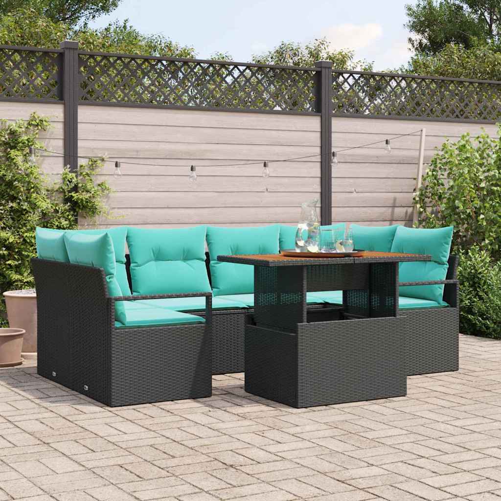 vidaXL Tuin Sofa Set met kussen 7 pcs grijs en marineblauw