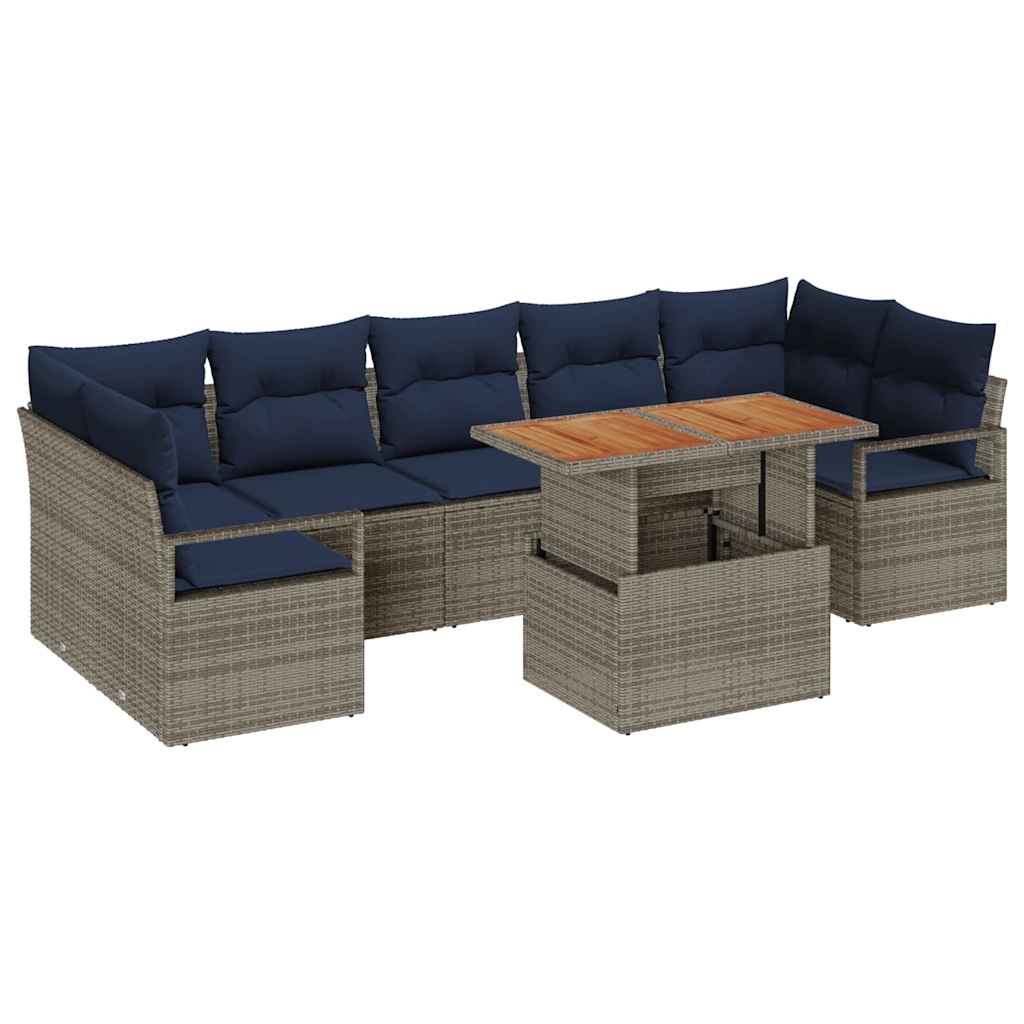 vidaXL Tuin Sofa Set met kussen 8 pcs Grijs en Marineblauw