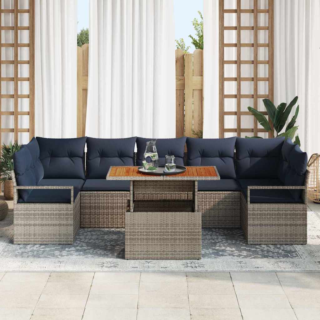 vidaXL Tuin Sofa Set met kussen 8 pcs Grijs en Marineblauw
