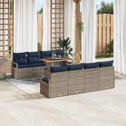 vidaXL Tuin Sofa Set met kussen 9 pcs Grijs en Marineblauw