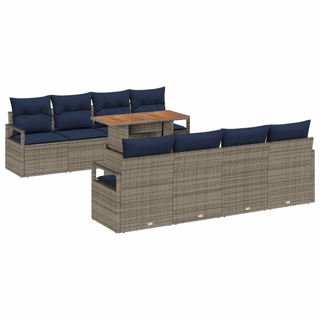 vidaXL Tuin Sofa Set met kussen 9 pcs Grijs en Marineblauw