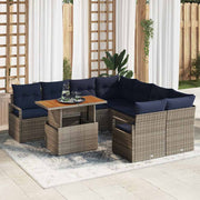 vidaXL Tuin Eetset met kussen 9 pcs Grijs en Marineblauw