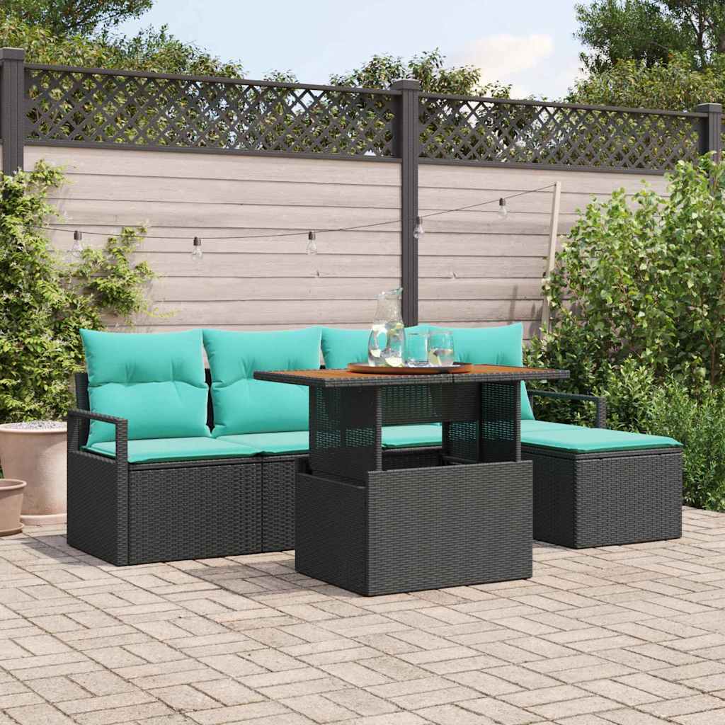 vidaXL Tuin Eetset met kussen 6 pcs Grijs en Marineblauw