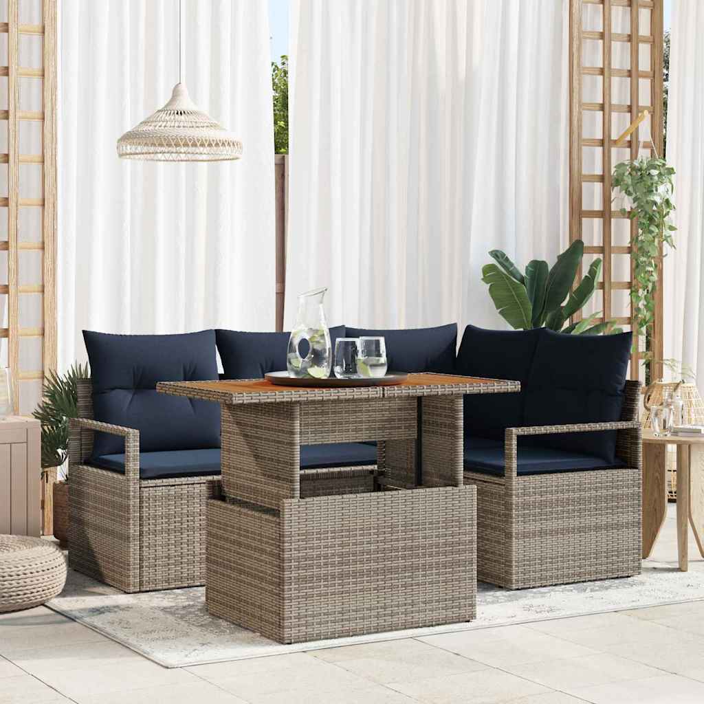 vidaXL Tuin Eetset met kussen 5 pcs Grijs en Marineblauw