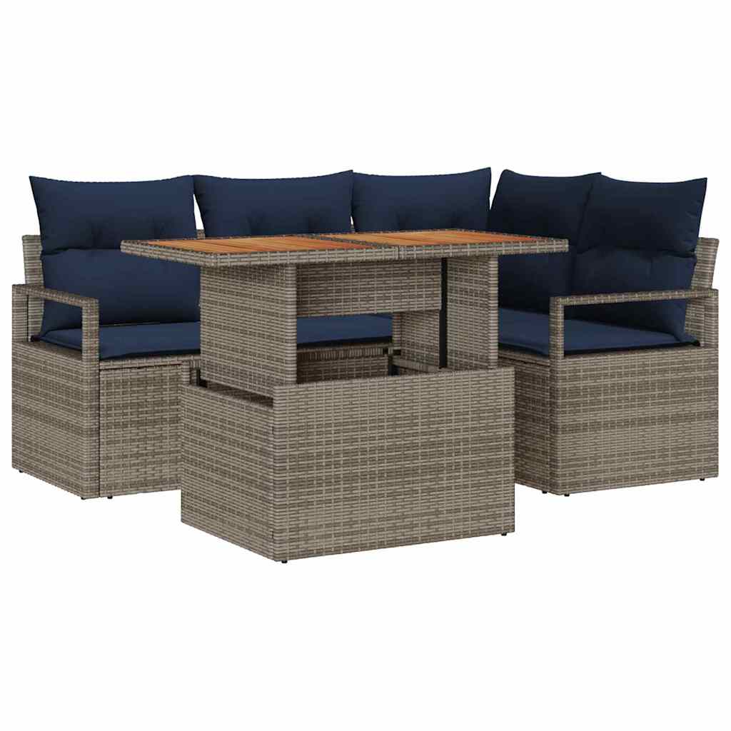 vidaXL Tuin Eetset met kussen 5 pcs Grijs en Marineblauw