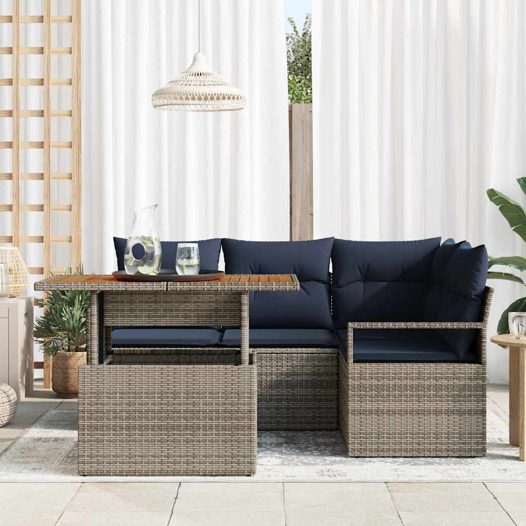 vidaXL Tuin Eetset met kussen 5 pcs Grijs en Marineblauw