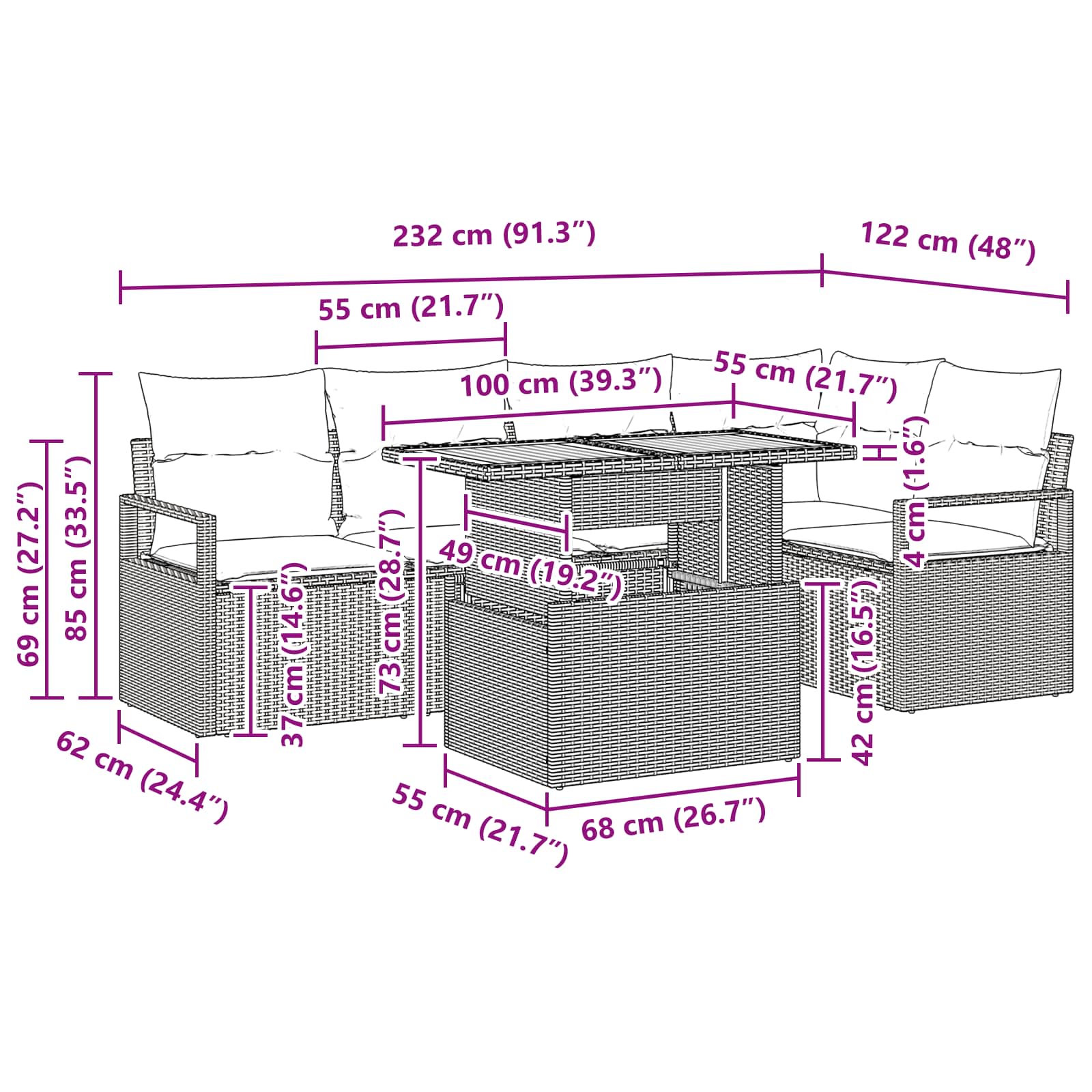 vidaXL Tuin Eetset met kussen 6 pcs Grijs en Marineblauw