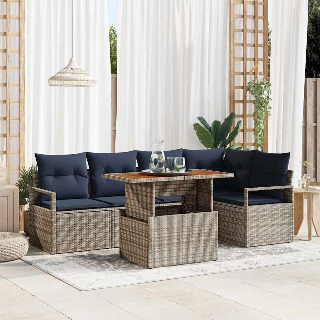 vidaXL Tuin Eetset met kussen 6 pcs Grijs en Marineblauw