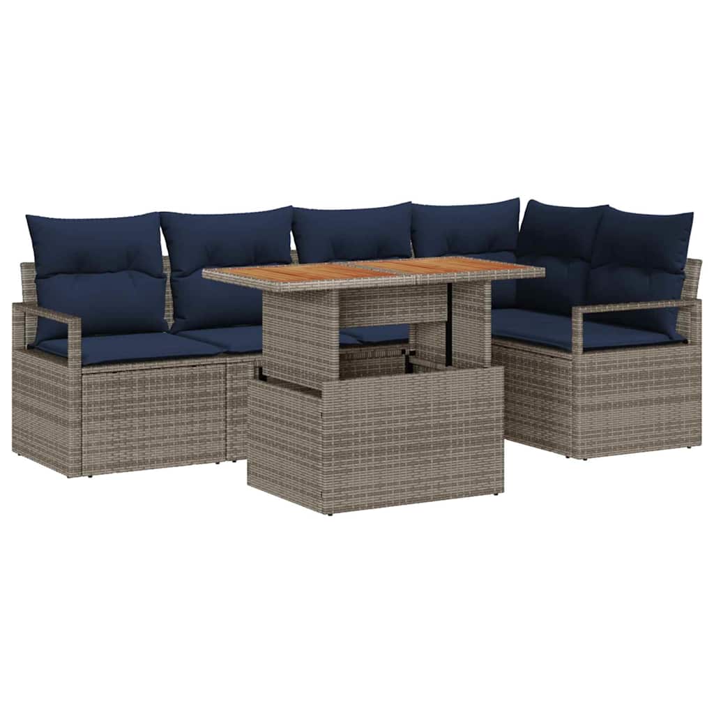 vidaXL Tuin Eetset met kussen 6 pcs Grijs en Marineblauw