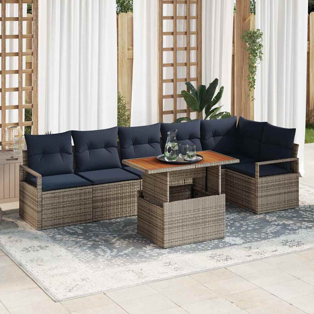 vidaXL Tuin Eetset met kussen 7 pcs Grijs en Marineblauw