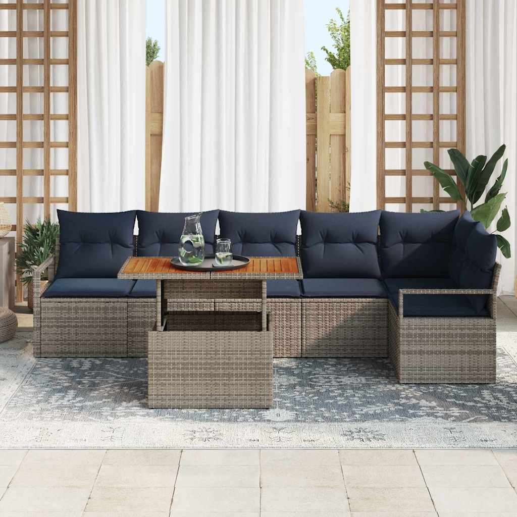 vidaXL Tuin Eetset met kussen 7 pcs Grijs en Marineblauw
