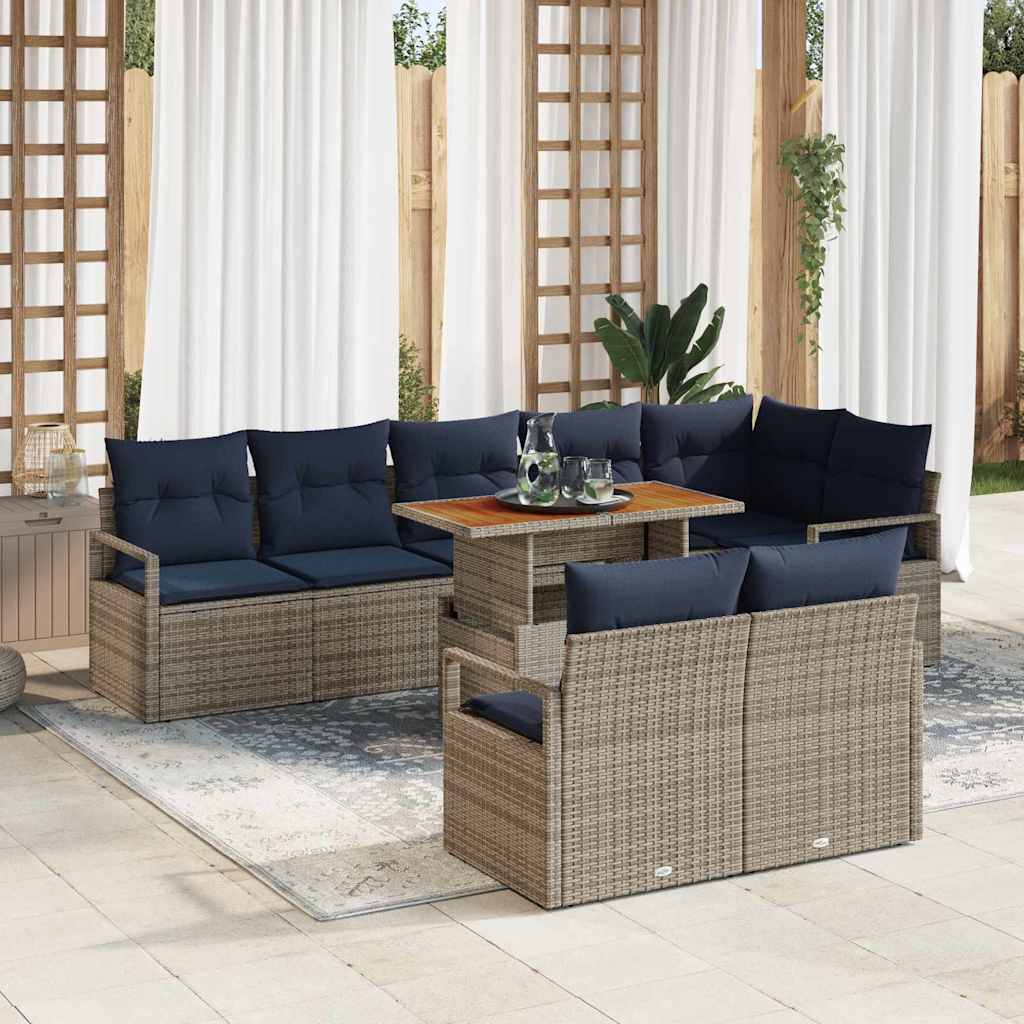 vidaXL Tuin Eetset met kussen 9 pcs Grijs en Marineblauw