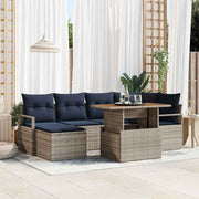 vidaXL Tuin Eetset met kussen 7 pcs Grijs en Marineblauw