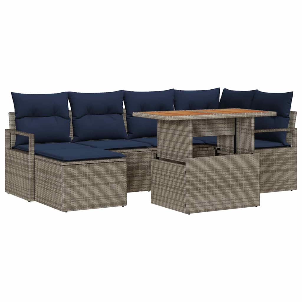 vidaXL Tuin Eetset met kussen 7 pcs Grijs en Marineblauw