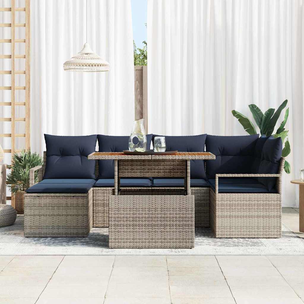 vidaXL Tuin Eetset met kussen 7 pcs Grijs en Marineblauw