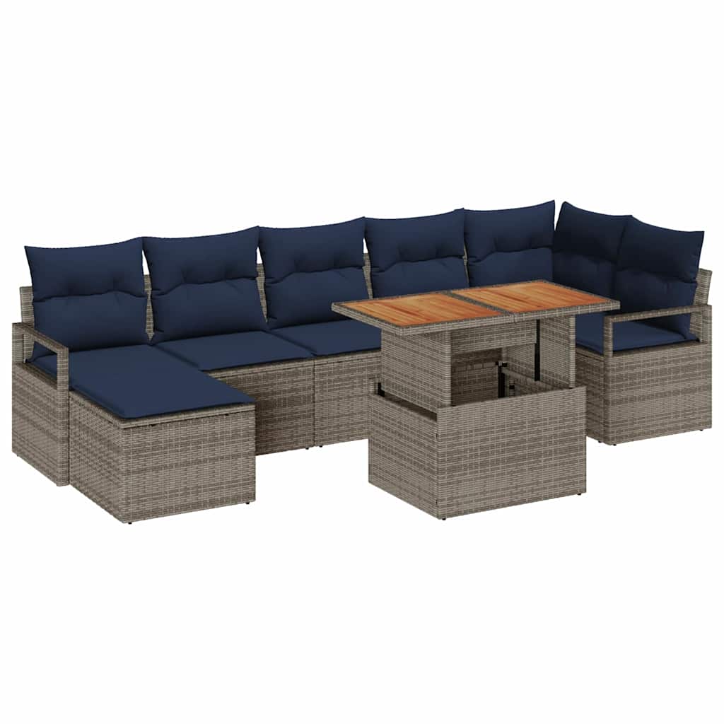 vidaXL Tuin Eetset met kussen 8 pcs Grijs en Marineblauw
