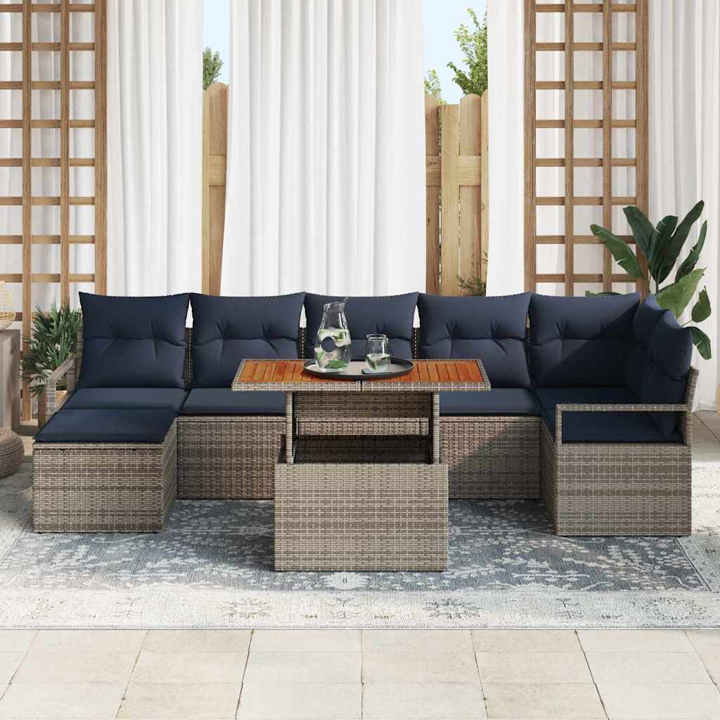 vidaXL Tuin Eetset met kussen 8 pcs Grijs en Marineblauw