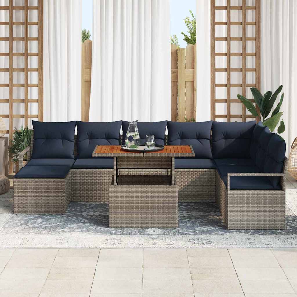 vidaXL Tuin Eetset met kussen 9 pcs Grijs en Marineblauw