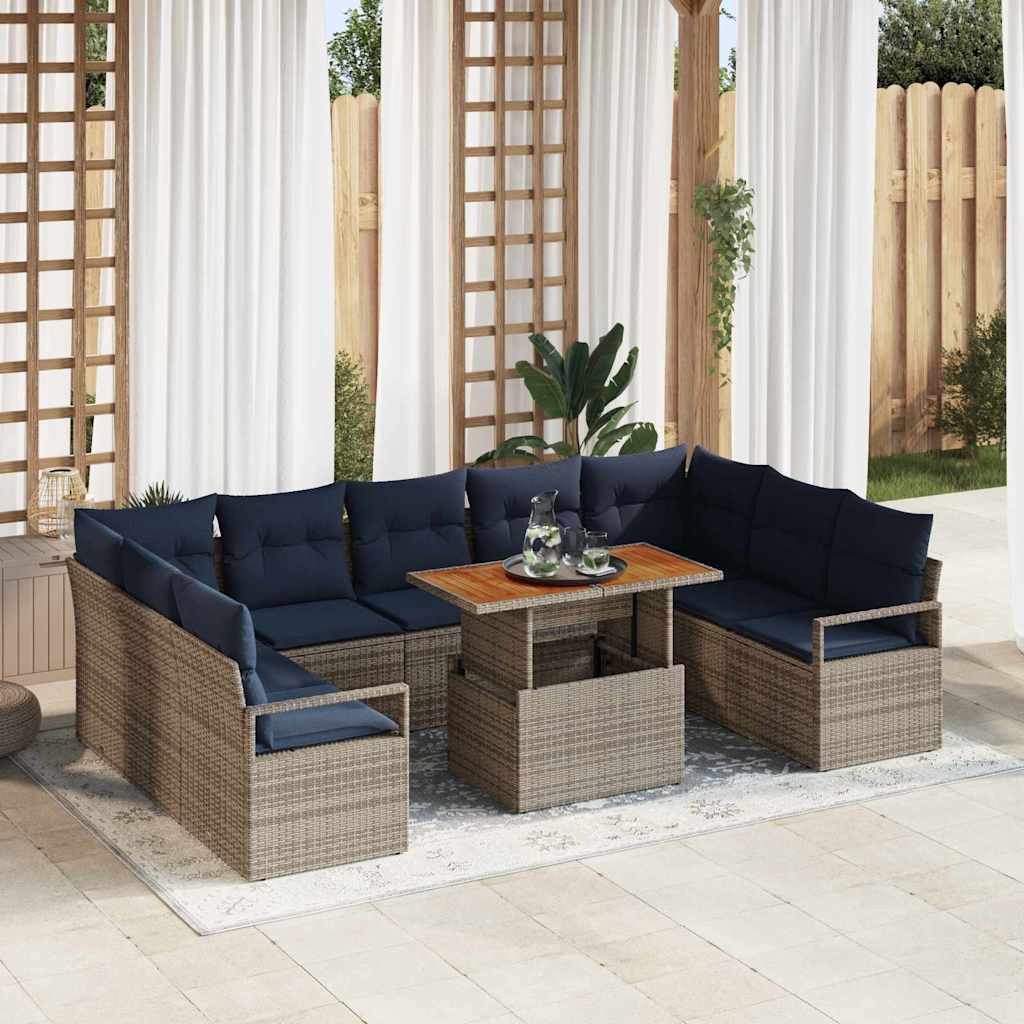 vidaXL Tuin Sofa Set met kussen 10 pcs Grijs en Marineblauw