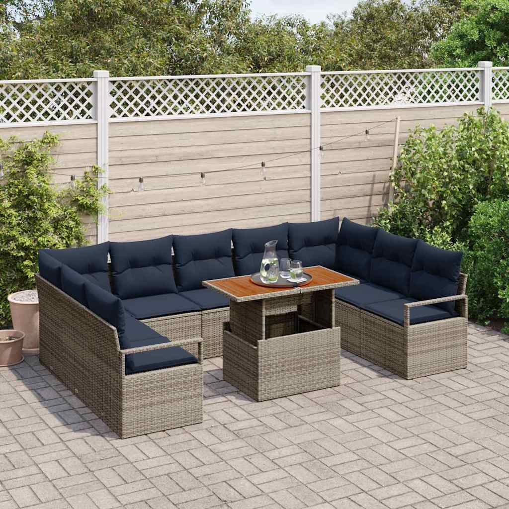 vidaXL Tuin Sofa Set met kussen 10 pcs Grijs en Marineblauw