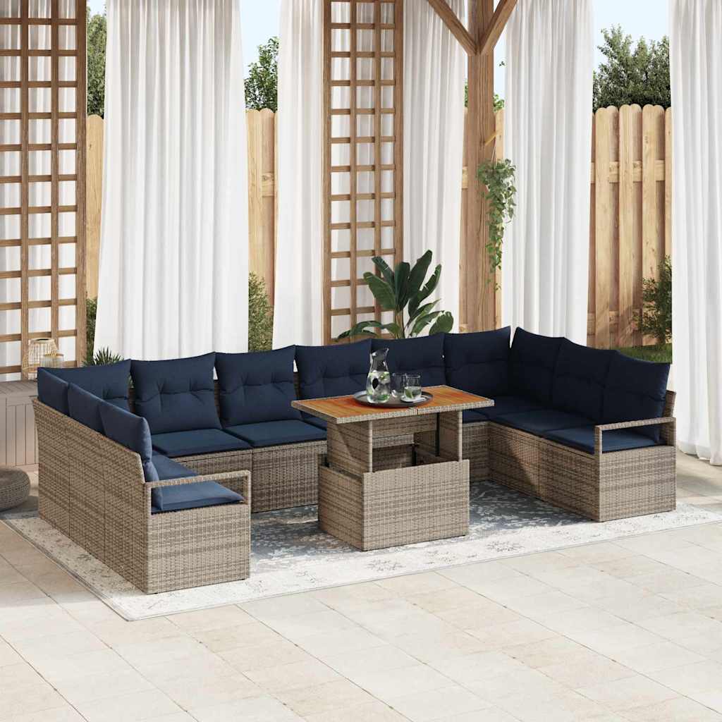 vidaXL Tuin Eetset met kussen 11 pcs Grijs en Marineblauw