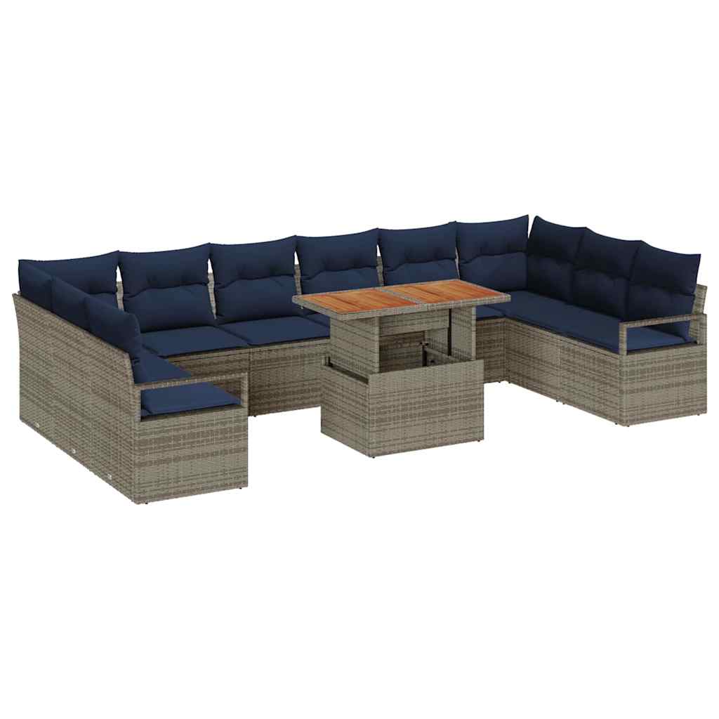 vidaXL Tuin Eetset met kussen 11 pcs Grijs en Marineblauw