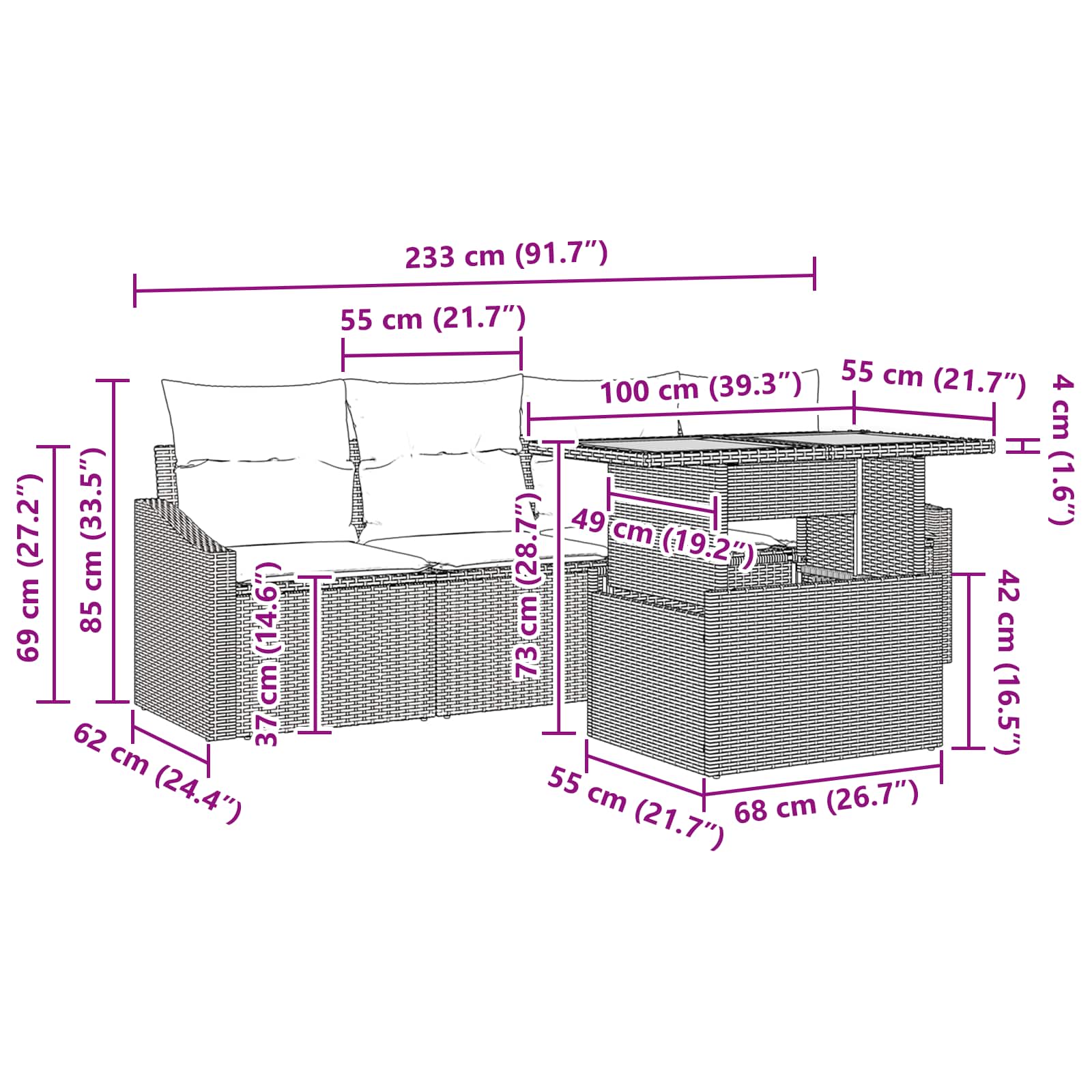 vidaXL Tuin Sofa Set met kussen 5 pcs Zwart en Blauwgroen