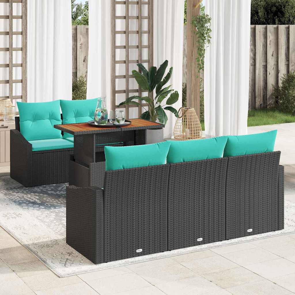 vidaXL Tuin Eetset met kussen 6 pcs Zwart en Blauwgroen