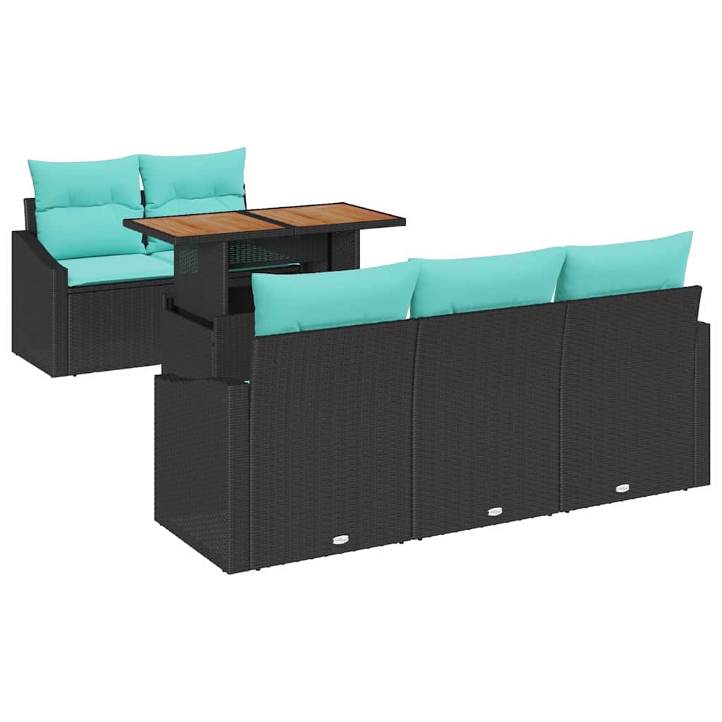vidaXL Tuin Eetset met kussen 6 pcs Zwart en Blauwgroen