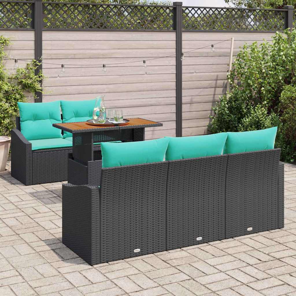 vidaXL Tuin Eetset met kussen 6 pcs Zwart en Blauwgroen