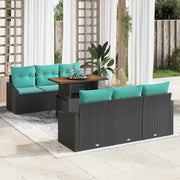 vidaXL Tuin Eetset met kussen 7 pcs Zwart en Blauwgroen