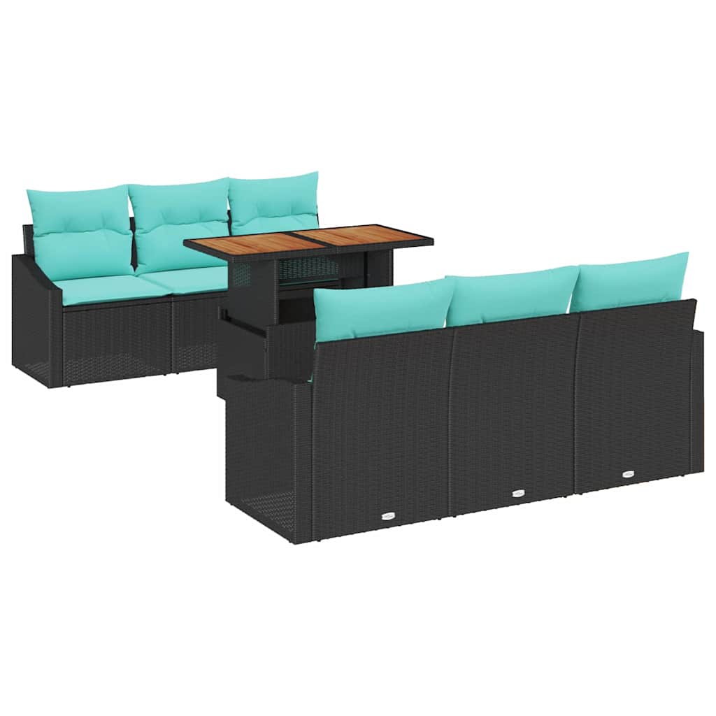 vidaXL Tuin Eetset met kussen 7 pcs Zwart en Blauwgroen