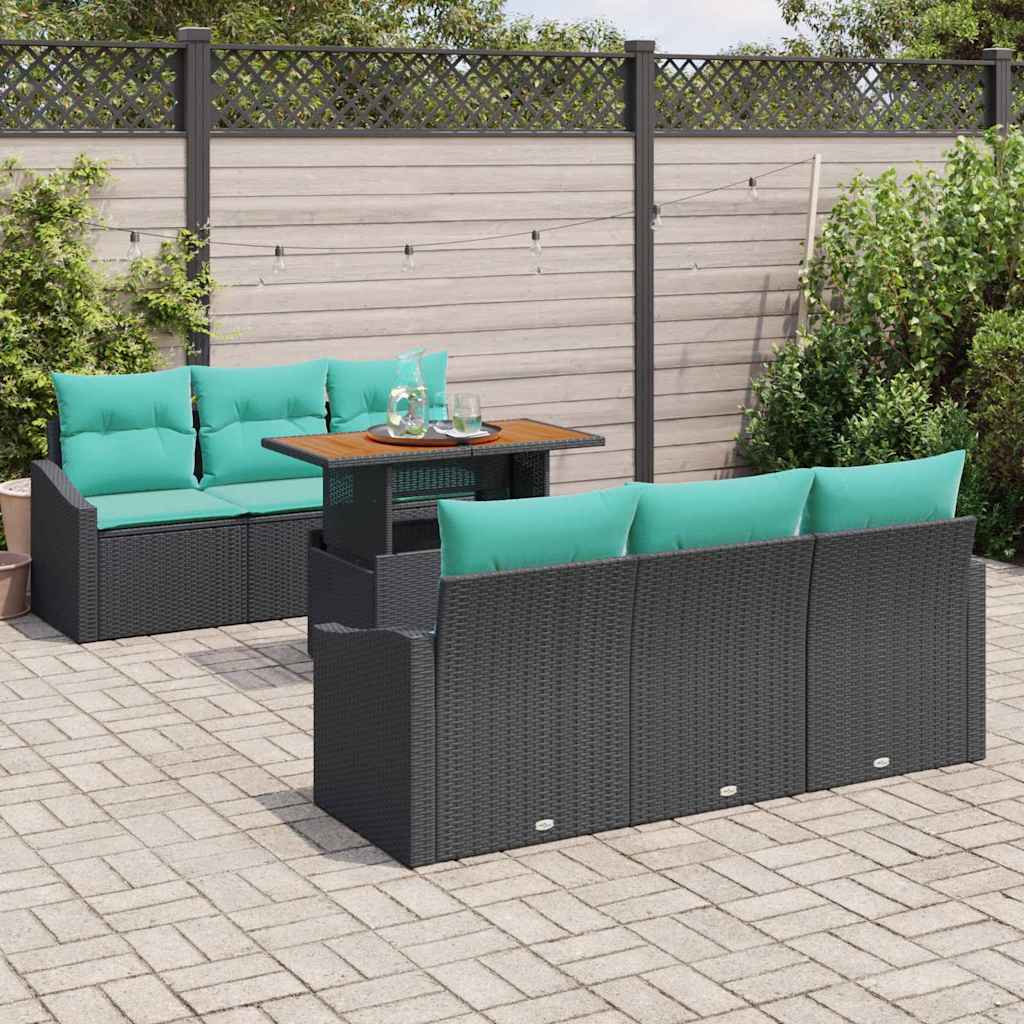vidaXL Tuin Eetset met kussen 7 pcs Zwart en Blauwgroen