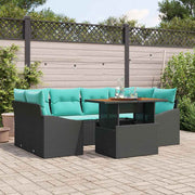 vidaXL Tuin Eetset met kussen 7 pcs Zwart en Blauwgroen