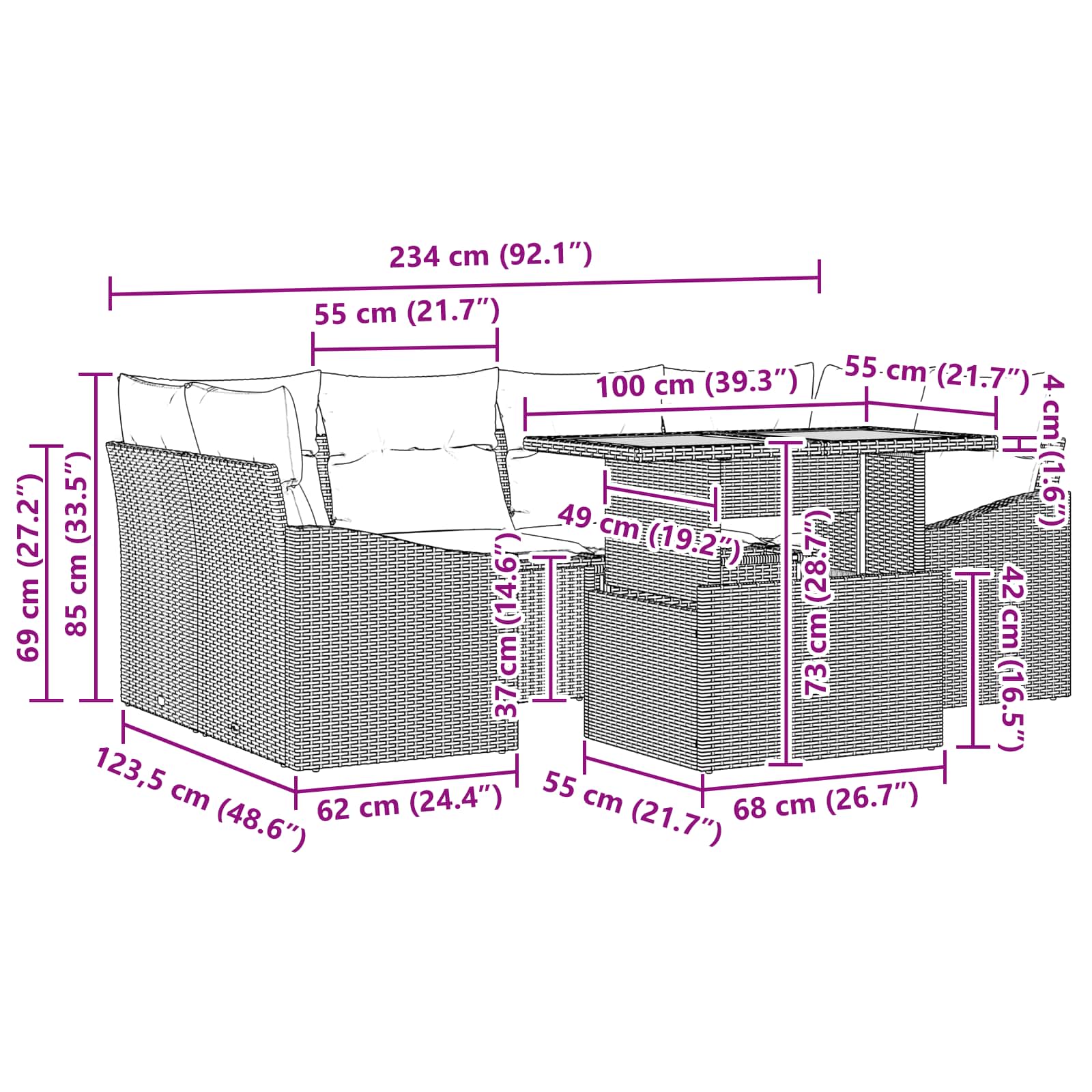 vidaXL Tuin Eetset met kussen 7 pcs Zwart en Blauwgroen