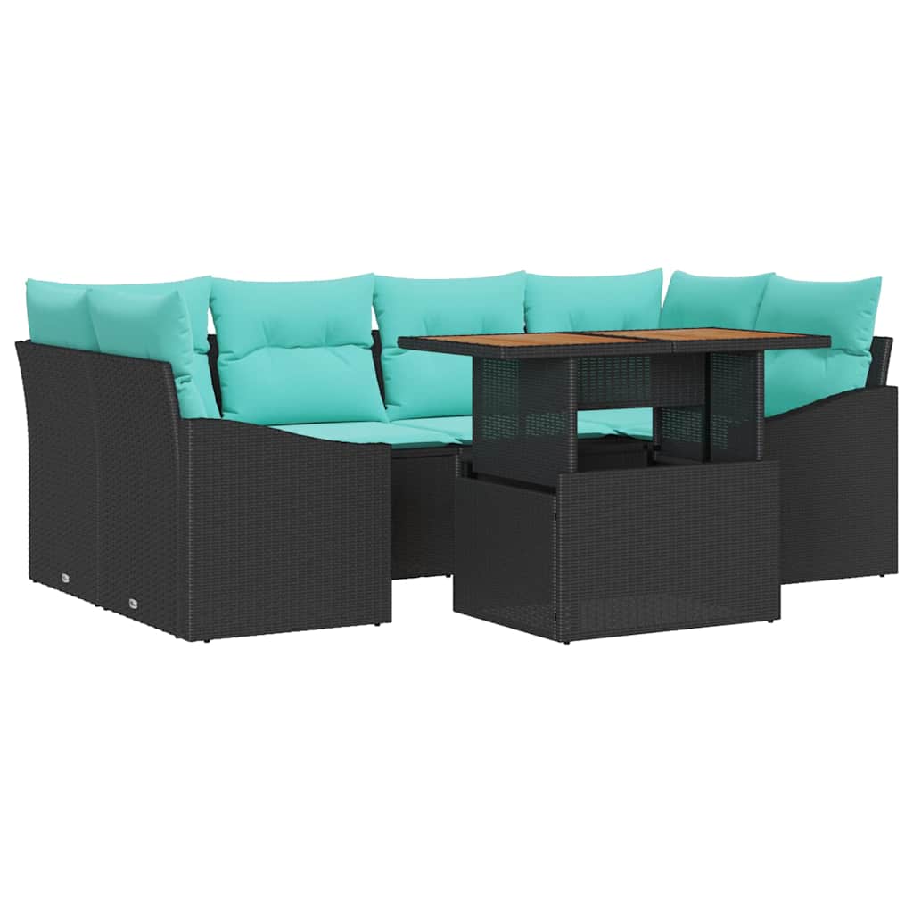 vidaXL Tuin Eetset met kussen 7 pcs Zwart en Blauwgroen