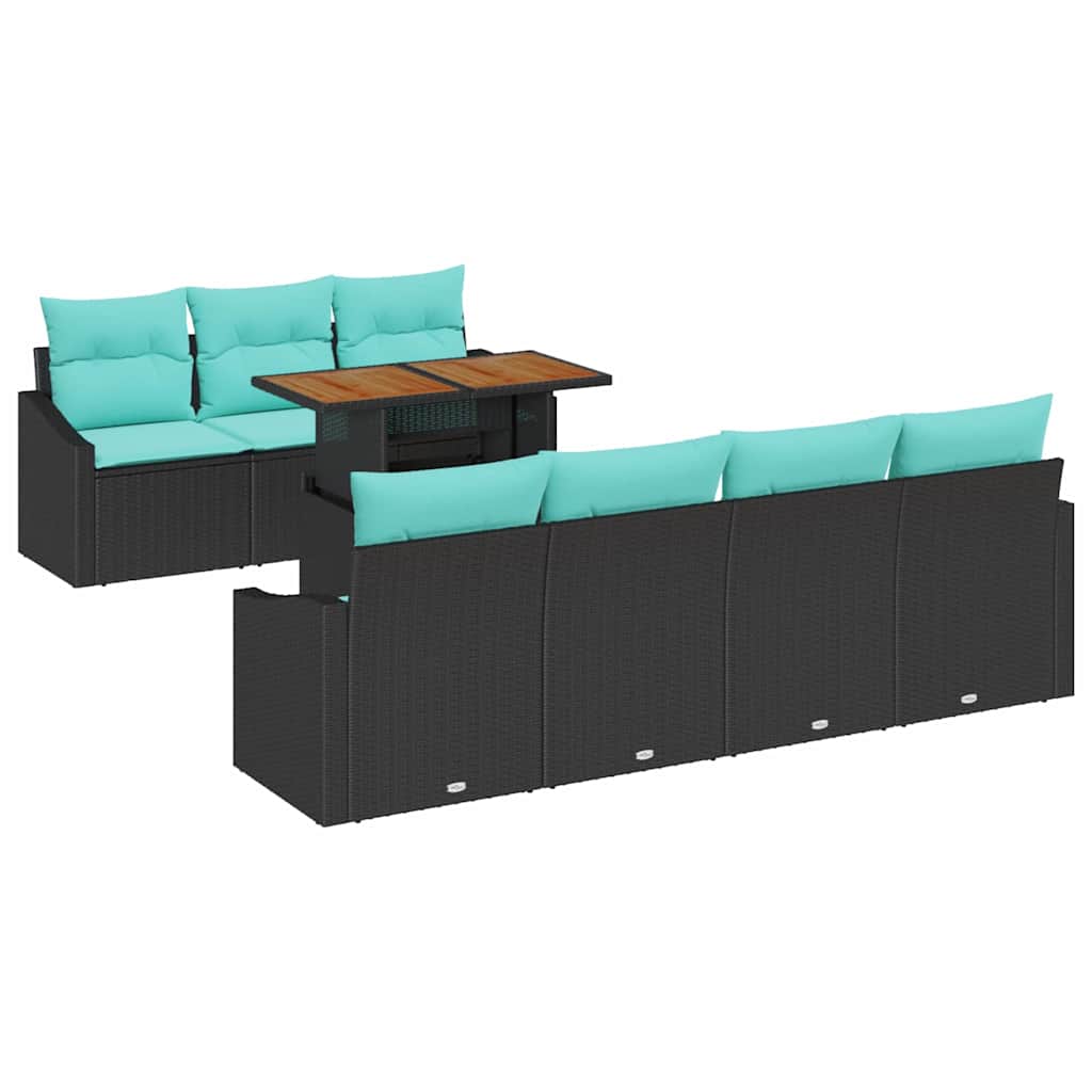 vidaXL Tuin Eetset met kussen 8 pcs Zwart en Blauwgroen