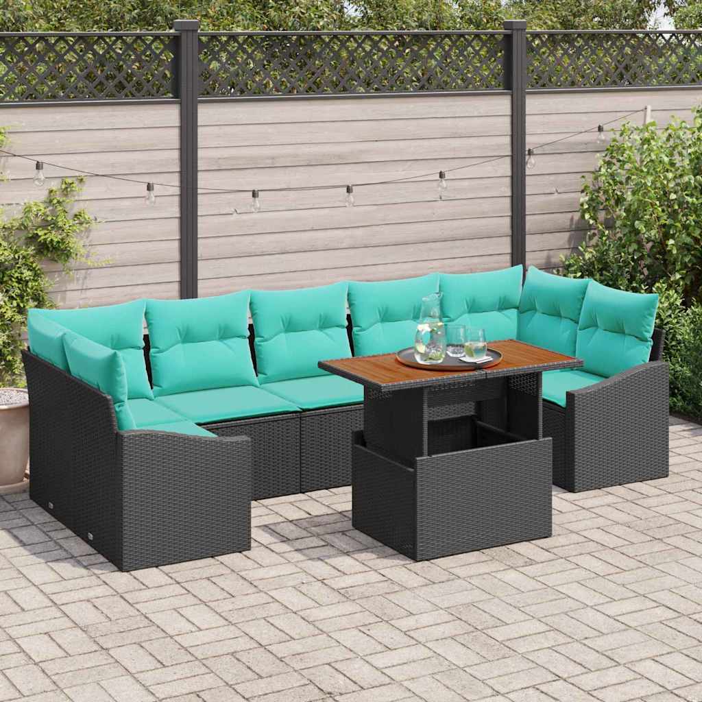 vidaXL Tuin Eetset met kussen 8 pcs Zwart en Teal