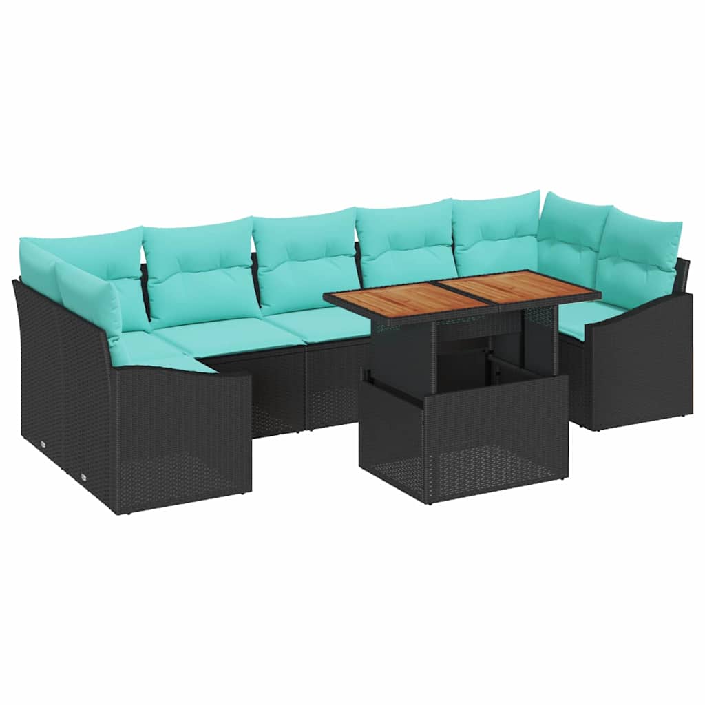 vidaXL Tuin Eetset met kussen 8 pcs Zwart en Teal