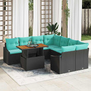 vidaXL Tuin Eetset met kussen 9 pcs Zwart en Blauwgroen