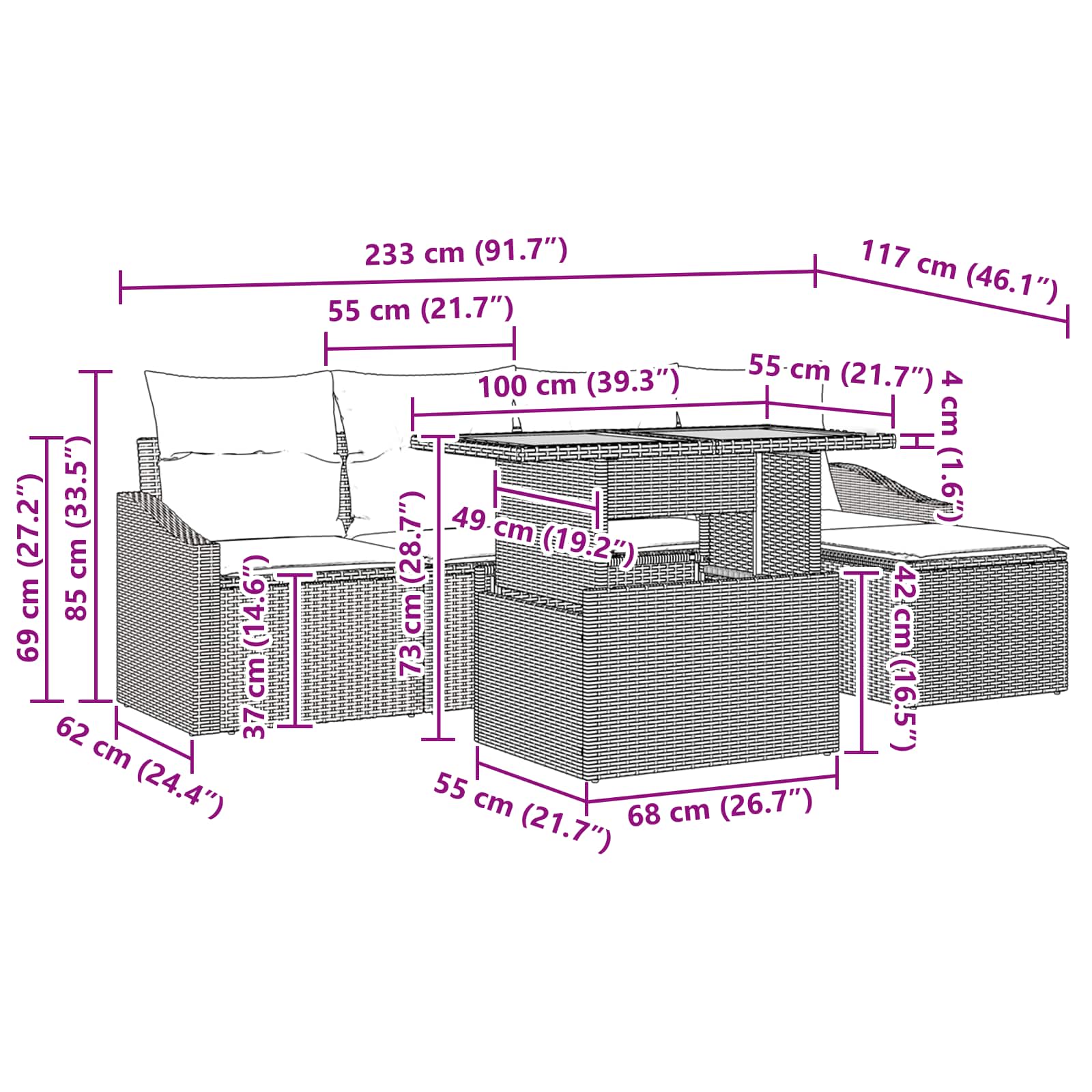 vidaXL Tuin Eetset met kussen 6 pcs Zwart en Blauwgroen