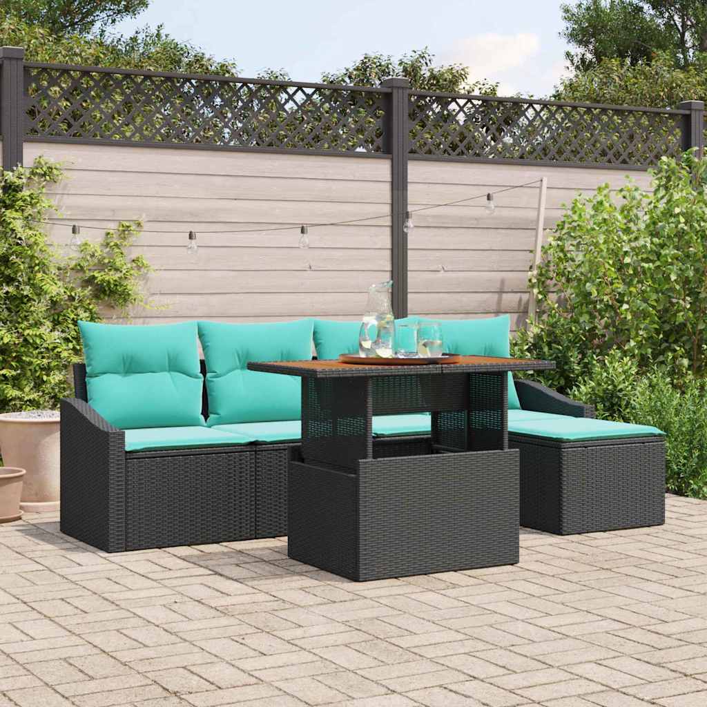 vidaXL Tuin Eetset met kussen 6 pcs Zwart en Blauwgroen